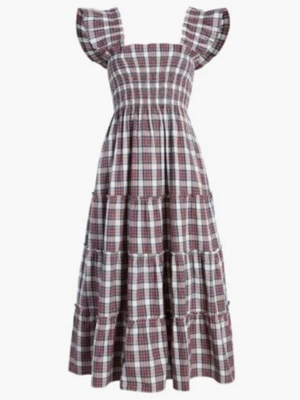 Hill House Ellie Cotton Tiered Nap Dress Plaid Print Size Small